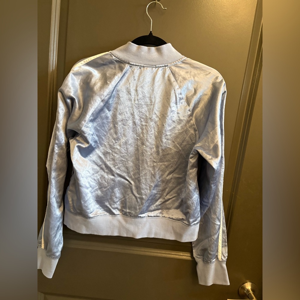 OFFLINE By Aerie You're A Winner Satin Jacket Shiny Silver Bomber Jacket - Picture 4 of 5